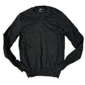Marc Ecko Cut & Sew‎ Sweater Men Medium 100% Merino Wool Grey V Neck Lightweight